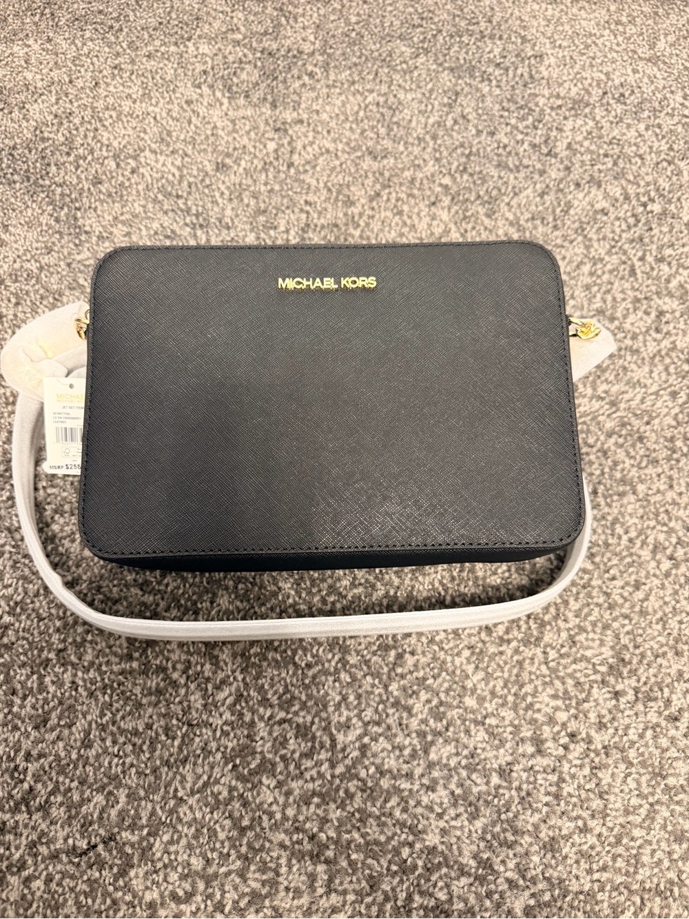 NWT Michael Kors Black Saffiano Leather Crossbody Bag Gold Hardware